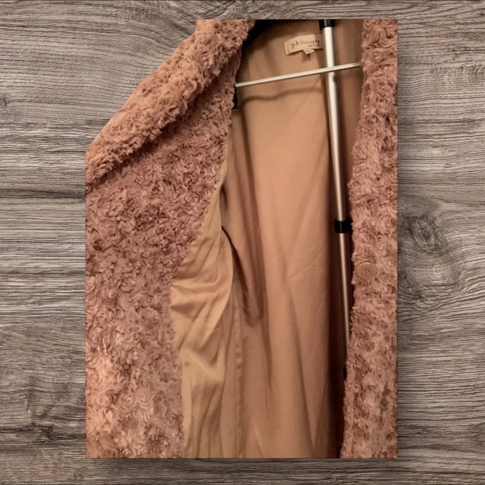 ❄️ Philosophy Teddy Coat Plush Camel Faux Shearling Cozy Winter L